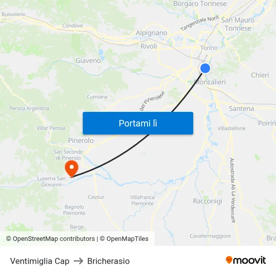 Ventimiglia Cap to Bricherasio map