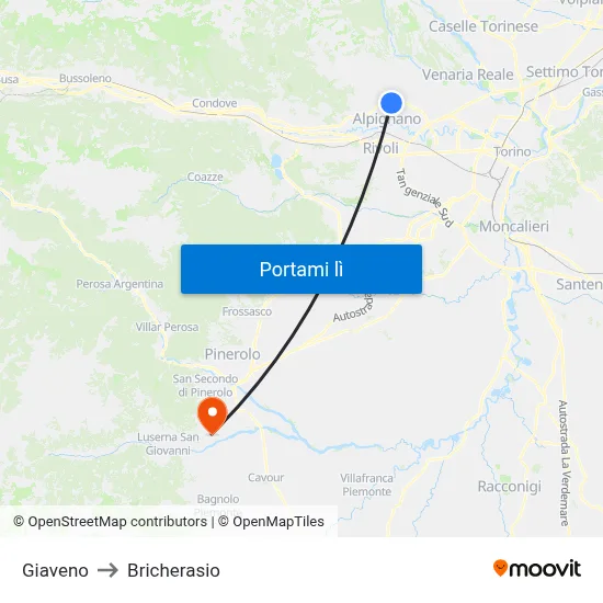 Giaveno to Bricherasio map