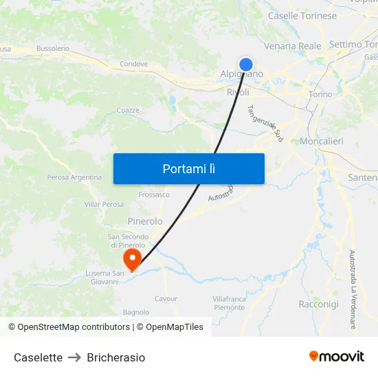 Caselette to Bricherasio map