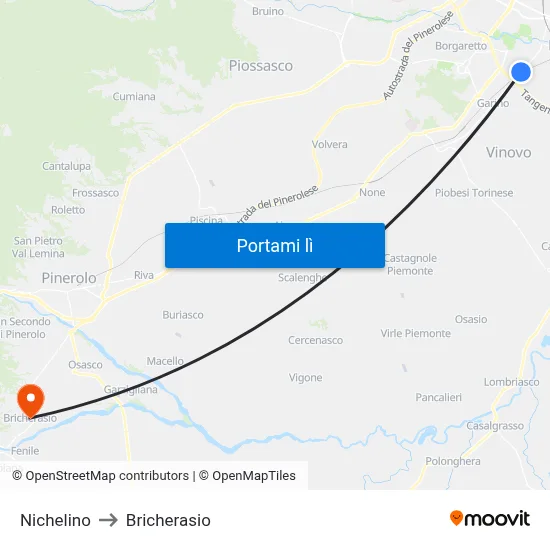 Nichelino to Bricherasio map