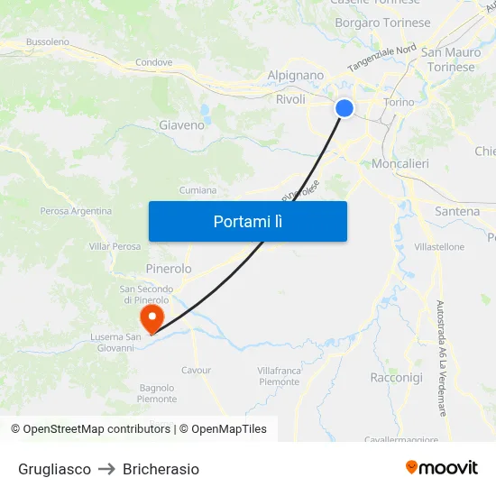 Grugliasco to Bricherasio map