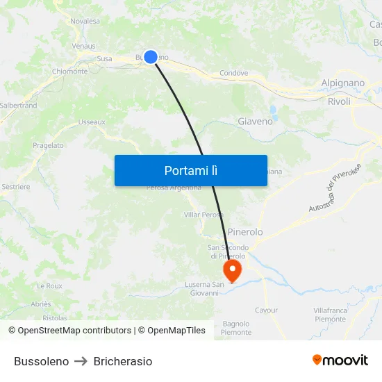 Bussoleno to Bricherasio map