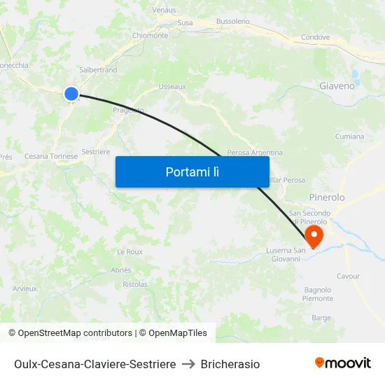 Oulx-Cesana-Claviere-Sestriere to Bricherasio map