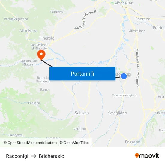 Racconigi to Bricherasio map
