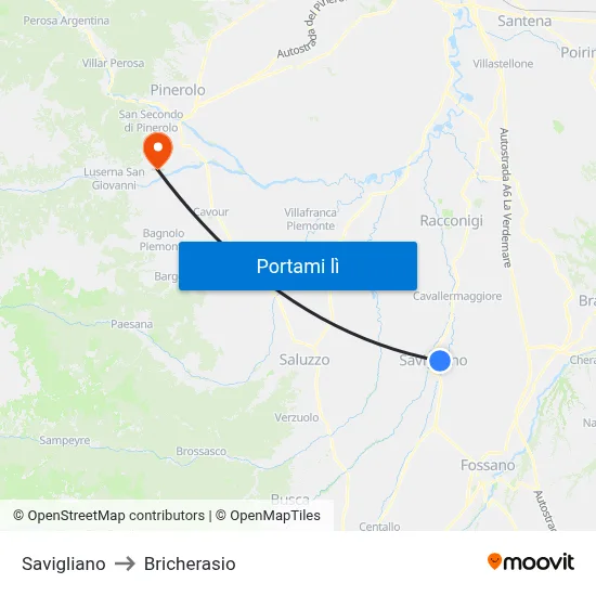 Savigliano to Bricherasio map