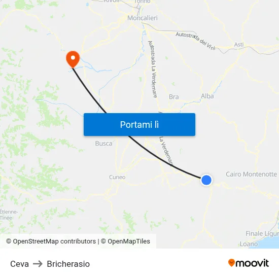 Ceva to Bricherasio map