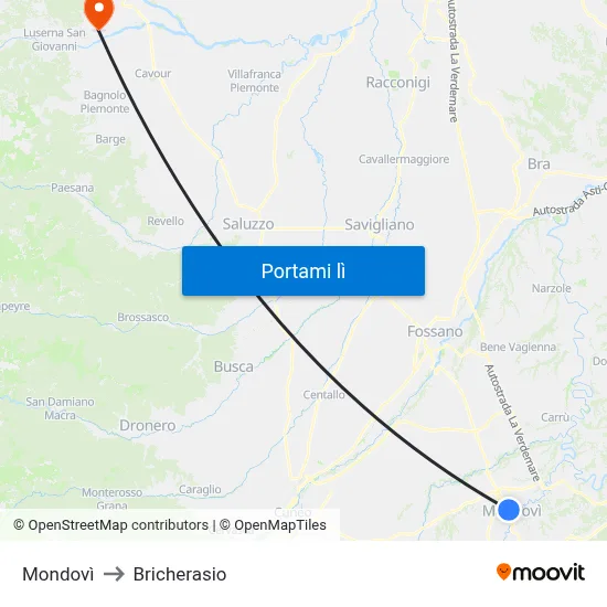 Mondovì to Bricherasio map