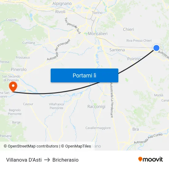 Villanova D'Asti to Bricherasio map