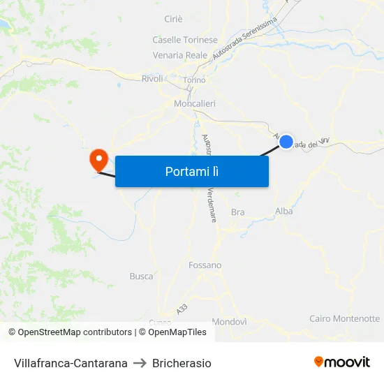 Villafranca-Cantarana to Bricherasio map