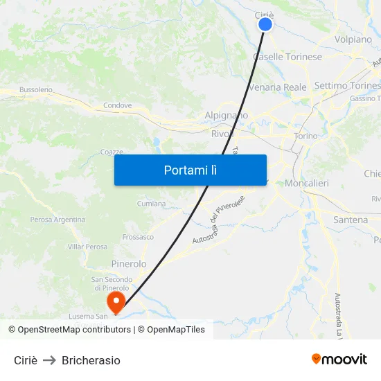 Ciriè to Bricherasio map