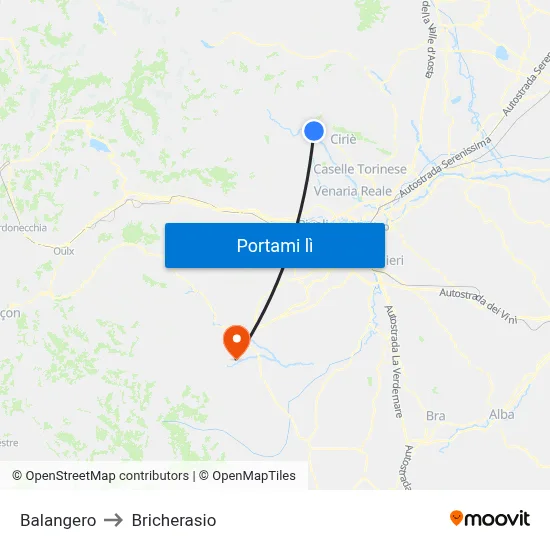Balangero to Bricherasio map
