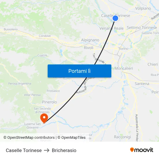 Caselle Torinese to Bricherasio map