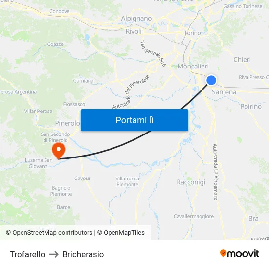 Trofarello to Bricherasio map