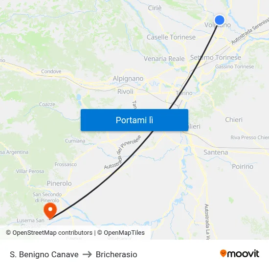 S. Benigno Canave to Bricherasio map