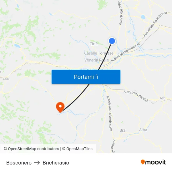 Bosconero to Bricherasio map