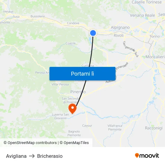 Avigliana to Bricherasio map
