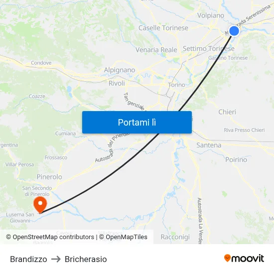 Brandizzo to Bricherasio map
