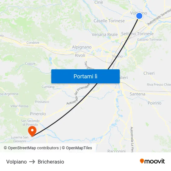 Volpiano to Bricherasio map