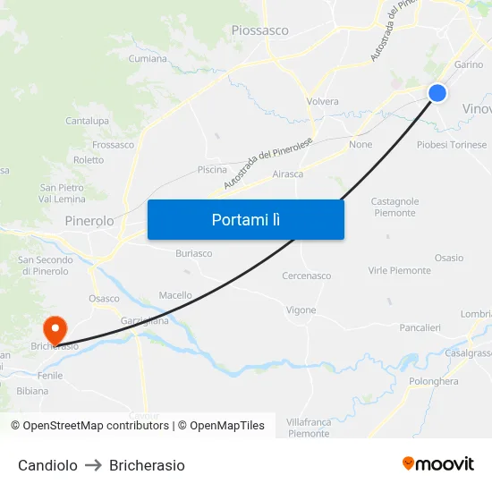 Candiolo to Bricherasio map