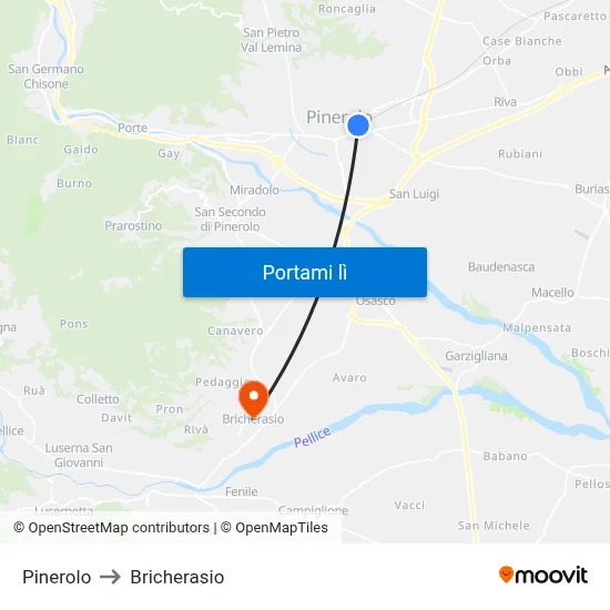 Pinerolo to Bricherasio map