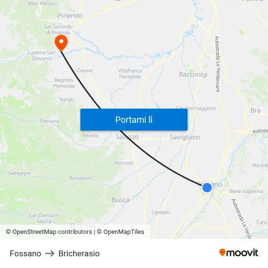 Fossano to Bricherasio map