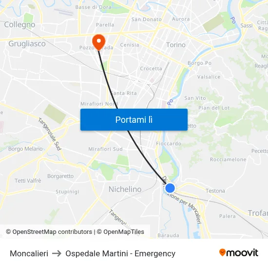 Moncalieri to Ospedale Martini - Emergency map