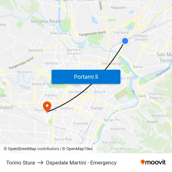 Torino Stura to Ospedale Martini - Emergency map