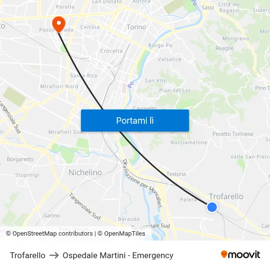 Trofarello to Ospedale Martini - Emergency map