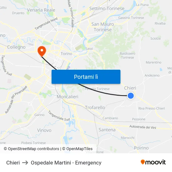Chieri to Ospedale Martini - Emergency map