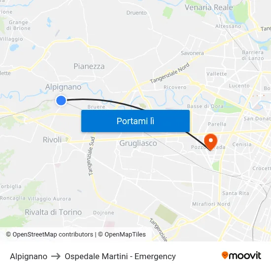 Alpignano to Ospedale Martini - Emergency map