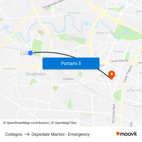 Collegno to Ospedale Martini - Emergency map