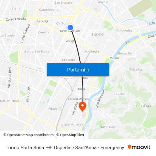 Torino Porta Susa to Ospedale Sant'Anna - Emergency map