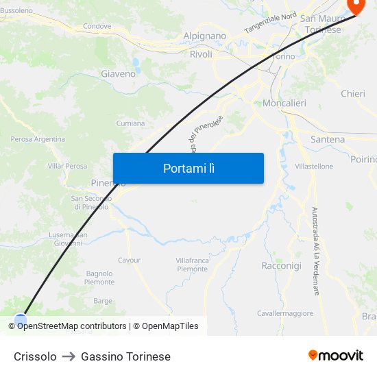 Crissolo to Gassino Torinese map