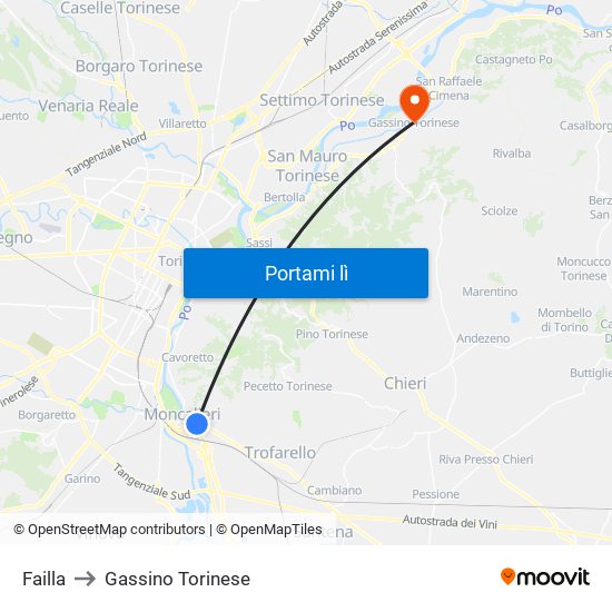 Failla to Gassino Torinese map