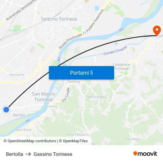Bertolla to Gassino Torinese map