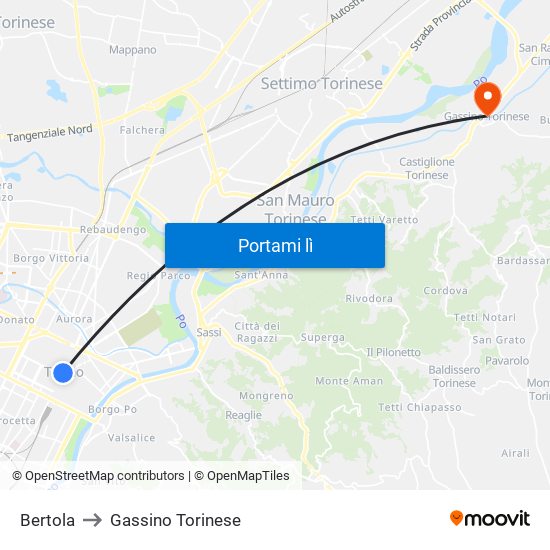 Bertola to Gassino Torinese map