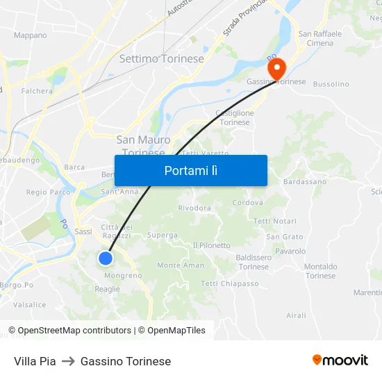 Villa Pia to Gassino Torinese map