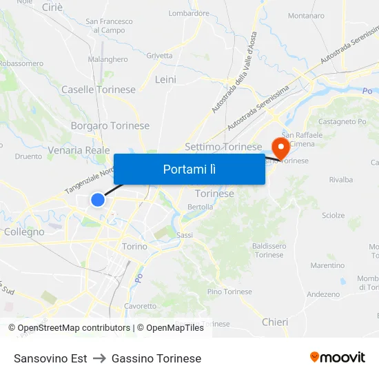 Sansovino Est to Gassino Torinese map
