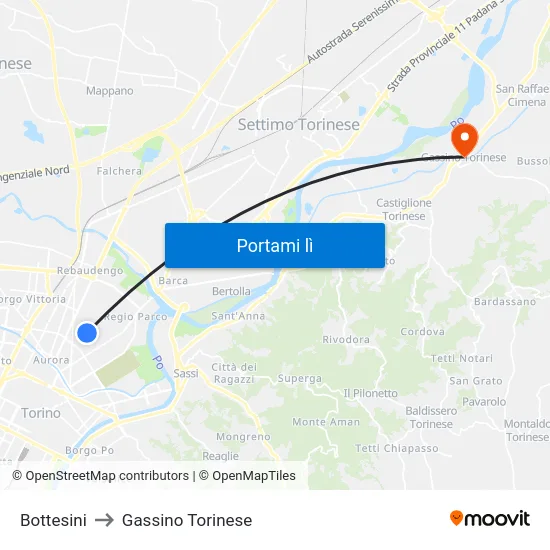 Bottesini to Gassino Torinese map
