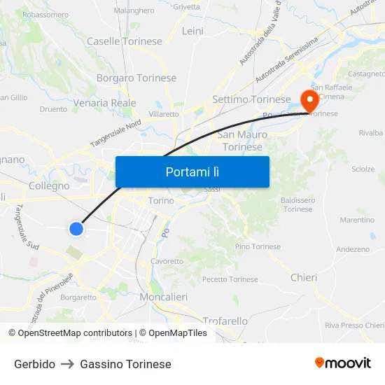 Gerbido to Gassino Torinese map