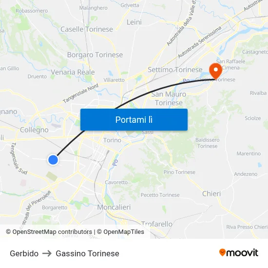 Gerbido to Gassino Torinese map