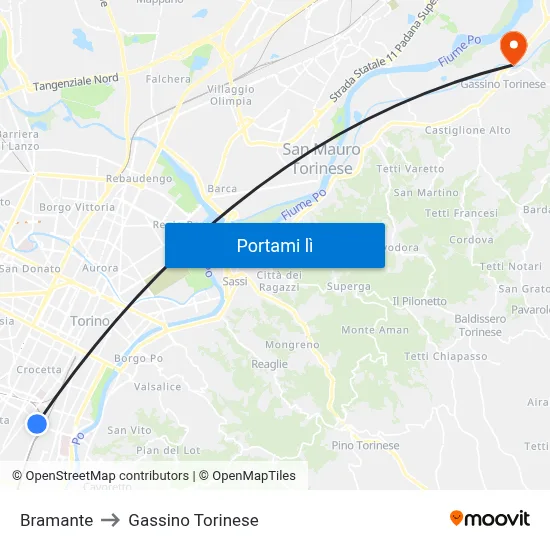 Bramante to Gassino Torinese map