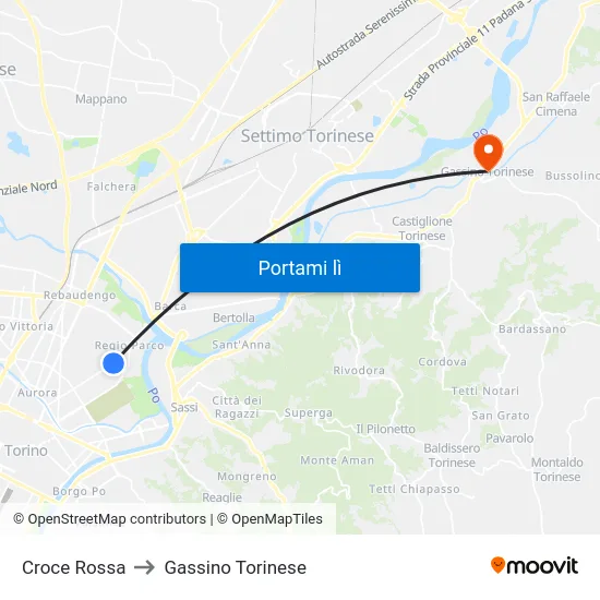 Croce Rossa to Gassino Torinese map
