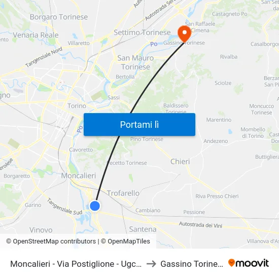 Moncalieri - Via Postiglione - Ugc 45 to Gassino Torinese map