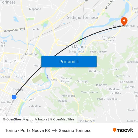 Torino - Porta Nuova FS to Gassino Torinese map