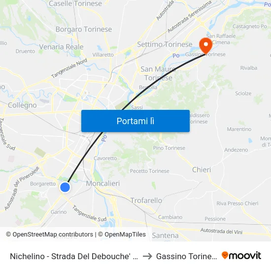 Nichelino - Strada Del Debouche'  1-5 to Gassino Torinese map