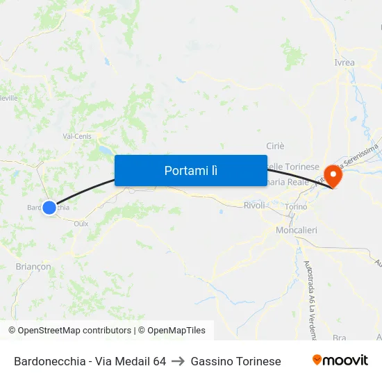 Bardonecchia - Via Medail  64 to Gassino Torinese map