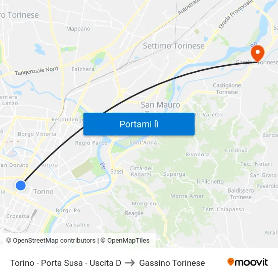 Torino - Porta Susa - Uscita D to Gassino Torinese map