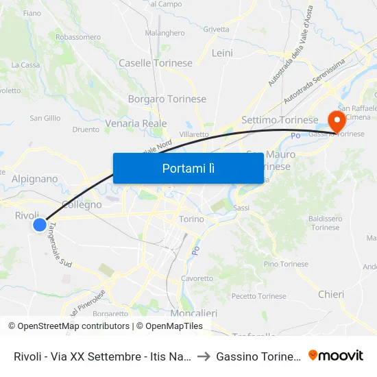 Rivoli - Via XX Settembre - Itis Natta to Gassino Torinese map