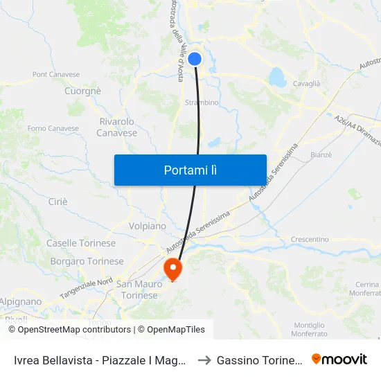 Ivrea Bellavista - Piazzale I Maggio to Gassino Torinese map